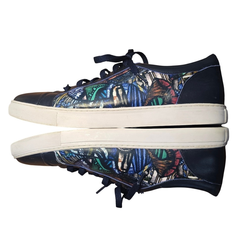 Robert Graham Sheeler Navy Blue Leather Graphic Sneakers 13 RG5427L fresh clean
